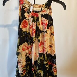 New York & Company Black & Pink Floral Sleeveless Blouse Large